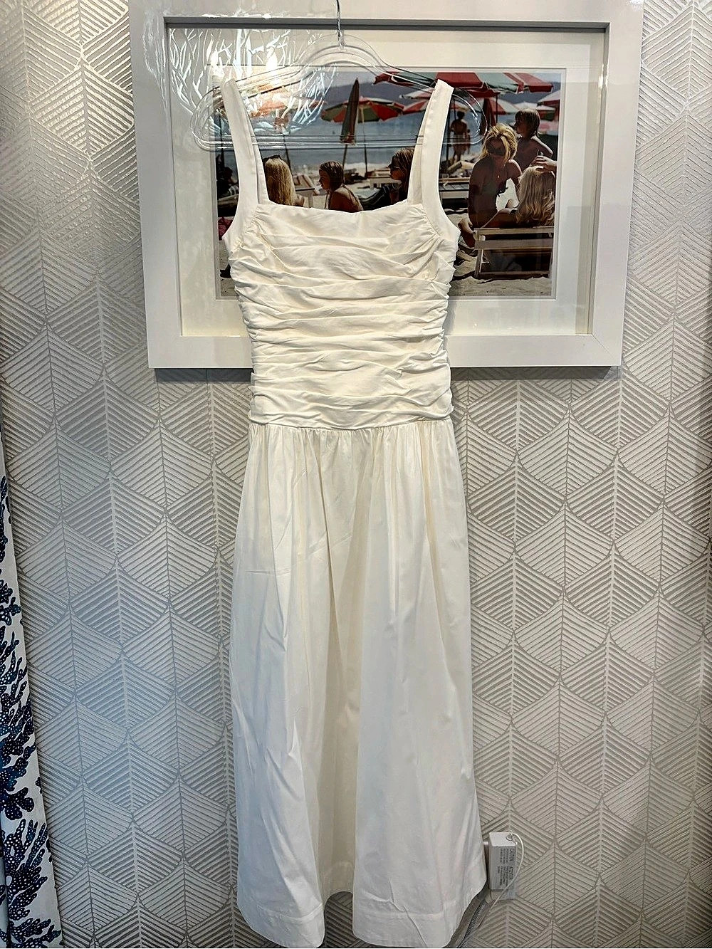 Reformation Nesta Ruched Bodice Stretch Cotton Dress White Size 6